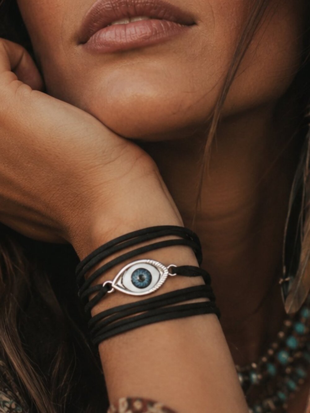 Tie Wrap Evil Eye Protection Silver Bracelet Cuff Yoga Boho Cord Bohemian Gift